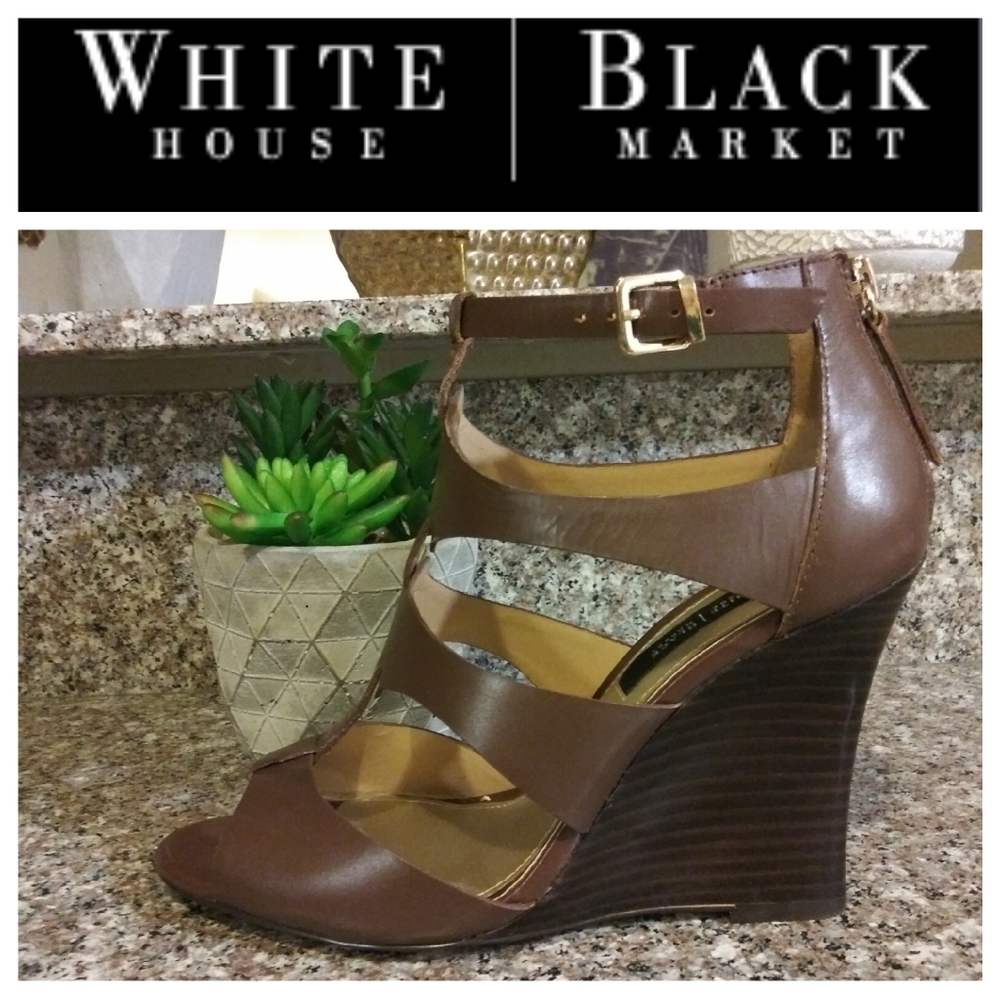 White House Black Market Leather Caged Wedge Heels